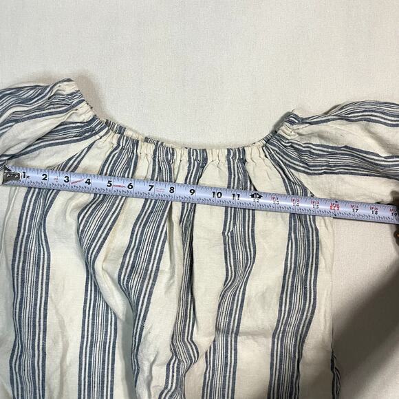 Tularosa Sara White Blue Striped Off-the-Shoulder Tassel Mini Dress - Size M - Picture 8 of 9